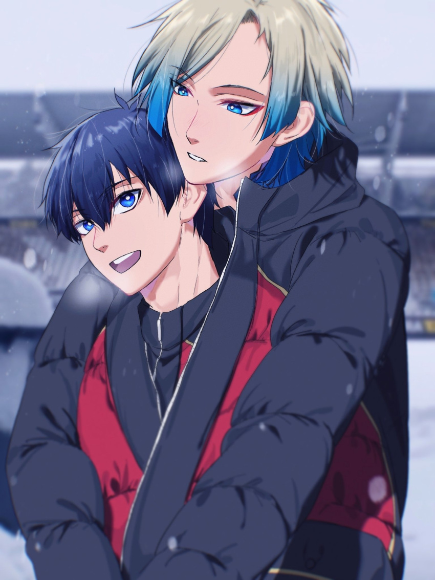 2boys, bishounen, bl_111252, blonde_hair, blue_eyes, blue_hair, blue_lock, eyeliner