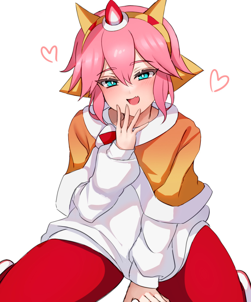 1other, androgynous, blue_eyes, cookie_run, cookie_run:_kingdom, food, fruit, highres, humanization, long_sleeves, looking_at_viewer, mx_pyuta1, open_mouth, other_focus, pink_hair, shirt, short_hair, simple_background, smile, solo, strawberry, strawberry_crepe_cookie, white_background, white_shirt