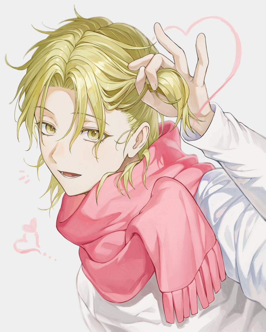 1boy, 5_taku, absurdres, androgynous, baek_eunyung, blonde_hair, grey_background, heart