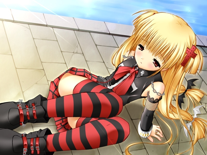 blush, bow, elbow_gloves, flat_chest, gothic, karen, loli, long_hair