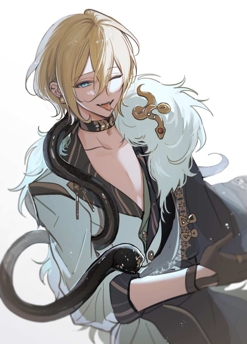 1boy, absurdres, black_gloves, black_shirt, blonde_hair, blue_eyes, choker, eichi_turnr