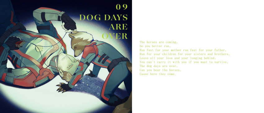2boys, all_fours, animal_ears, black_gloves, blue_eyes, digital_media_player, earphones, english_text