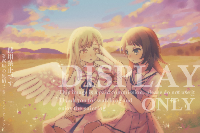 1_(mmsgiy), 2girls, angel_wings, bang_dream!, bang_dream!_it's_mygo!!!!!, black_hair, blood, bloody_wings