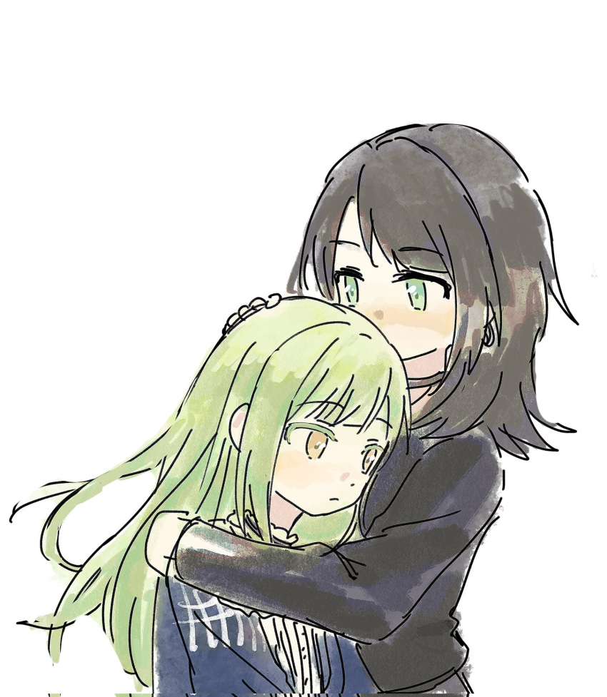 1_(mmsgiy), 2girls, bang_dream!, bang_dream!_it's_mygo!!!!!, black_choker, black_hair, black_jacket, blue_choker