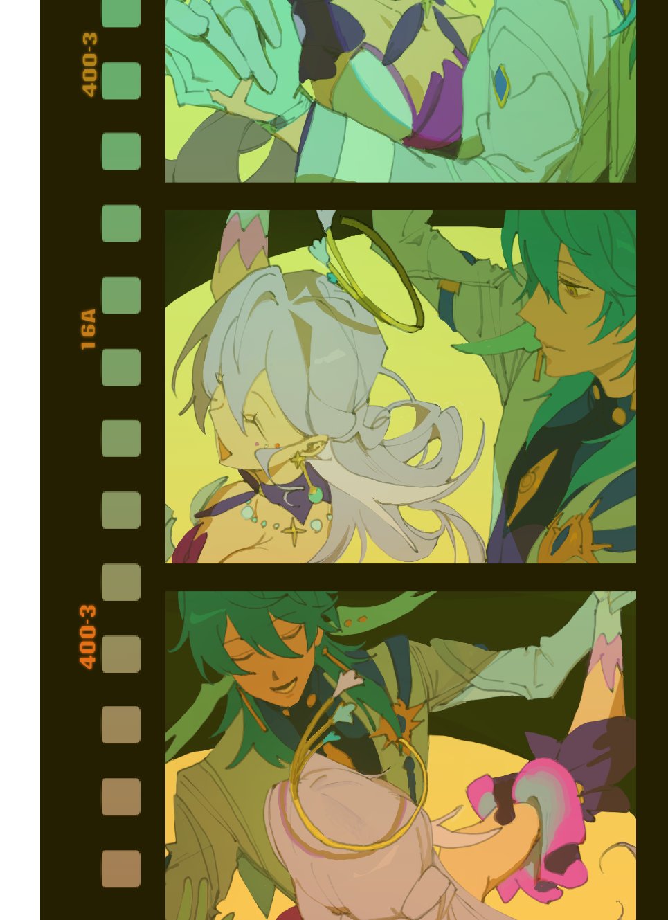 1boy, 1girl, 1kml, alternate_hair_color, arm_up, bare_shoulders, blue_shirt, brother_and_sister