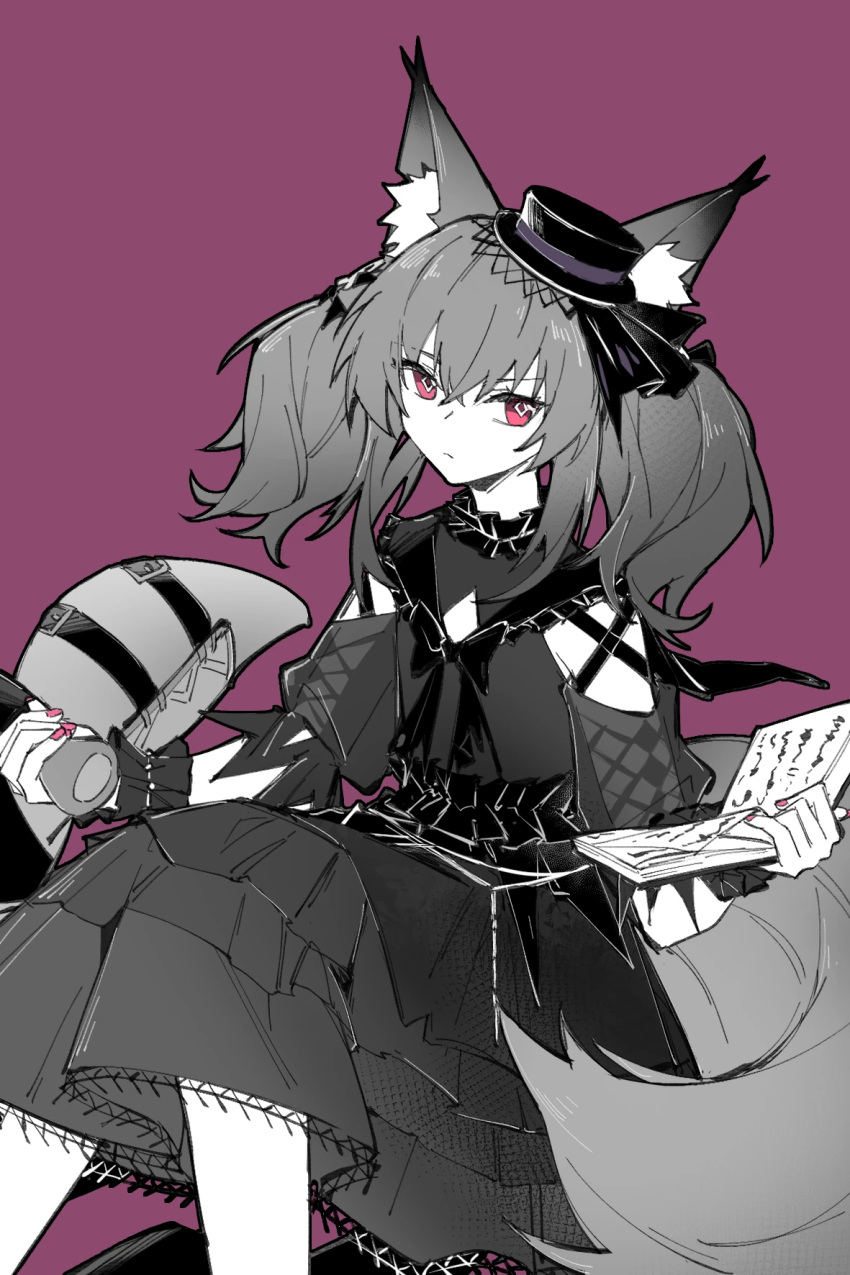 1girl, animal_ear_fluff, animal_ears, arknights, book, chinese_commentary, closed_mouth, commentary_request