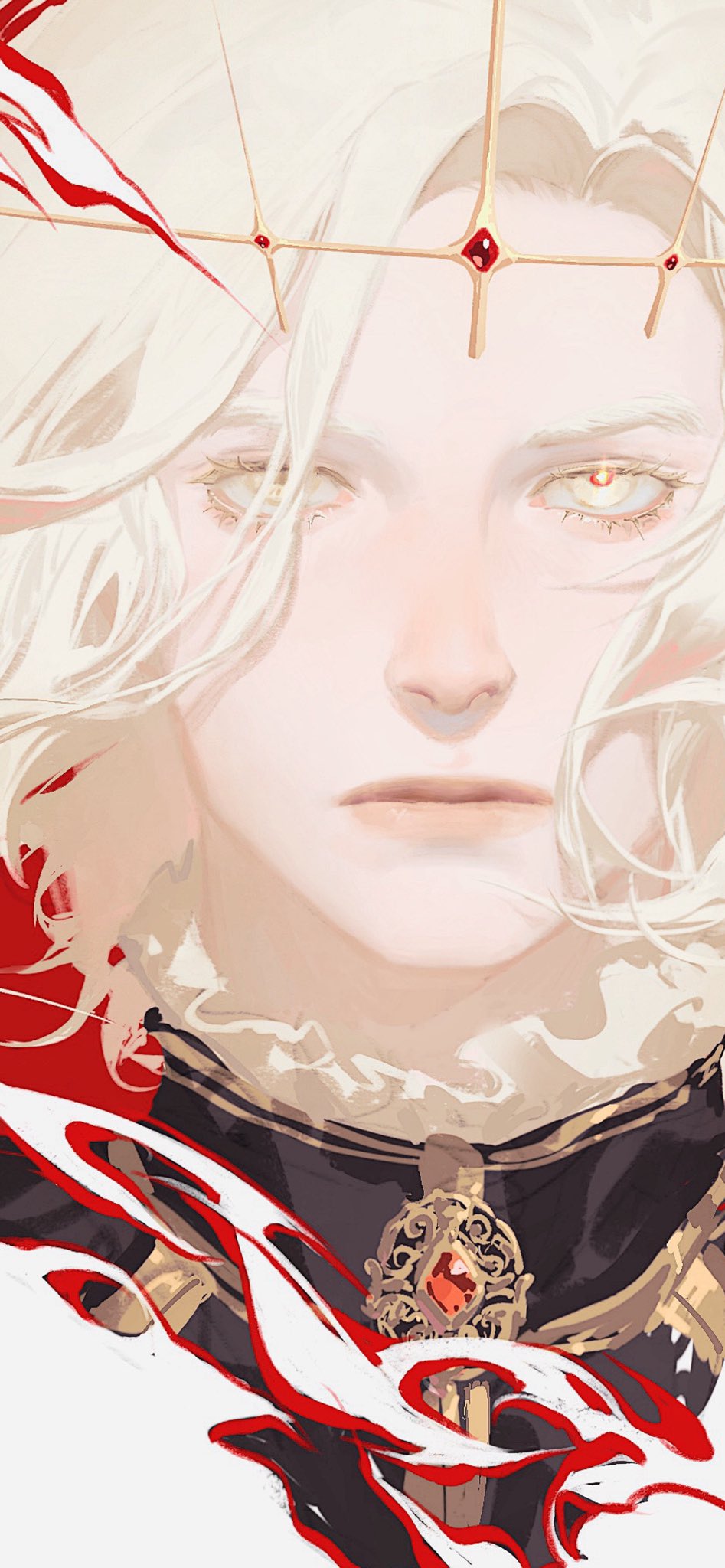 1boy, black_shirt, blonde_hair, close-up, closed_mouth, collared_shirt, colored_eyelashes, commentary