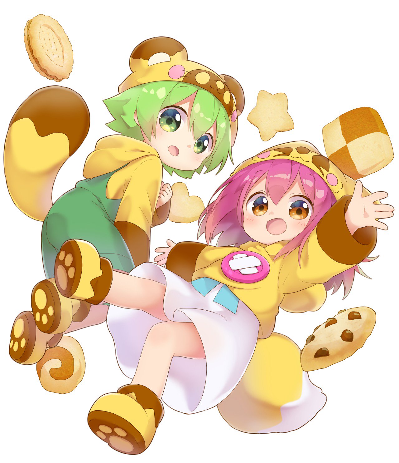 1boy, 1girl, :d, :o, ankle_boots, boots, botan-kun, brown_eyes