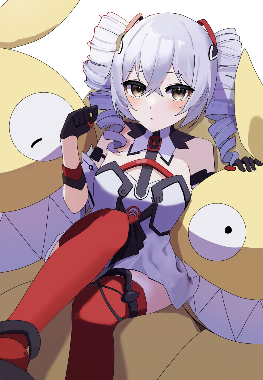 1girl, :o, absurdres, bare_shoulders, black_gloves, blush, bronya_zaychik, bronya_zaychik_(drive_kometa)