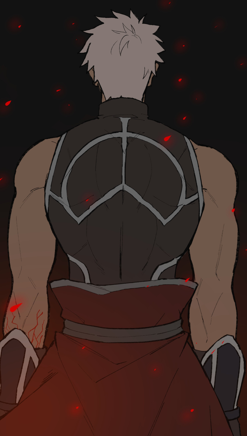 1boy, absurdres, archer_(fate), archer_alter_(fate), black_background, commentary_request, dark-skinned_male, dark_skin