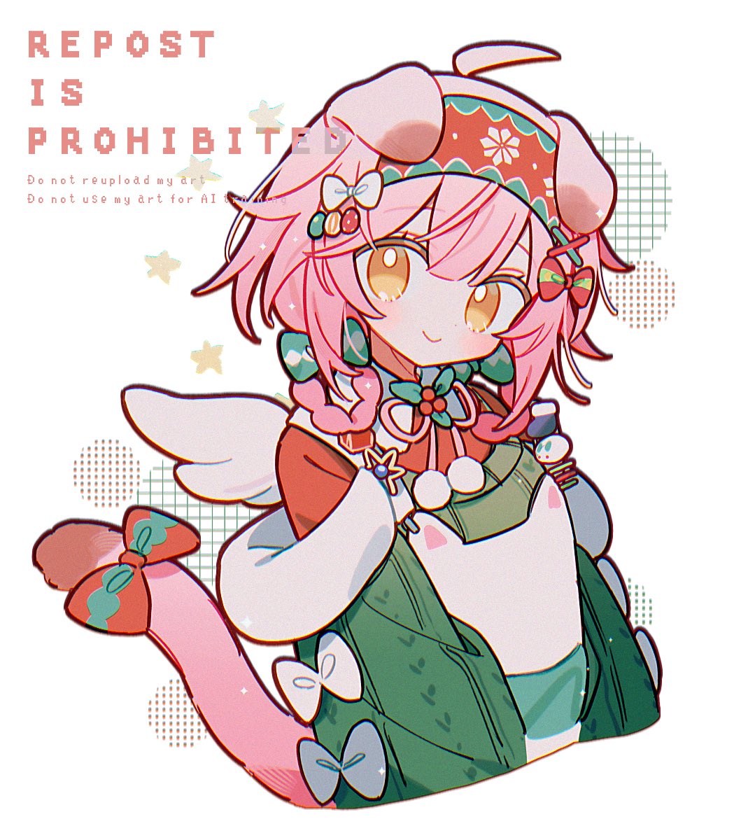 1girl, ahoge, animal_ears, apron, arknights, bow, braid, brown_eyes