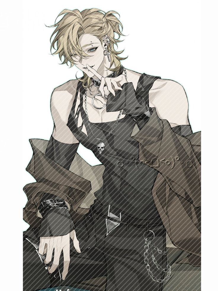 1boy, bad_id, bad_twitter_id, belt, black_belt, black_pants, black_tank_top, blonde_hair