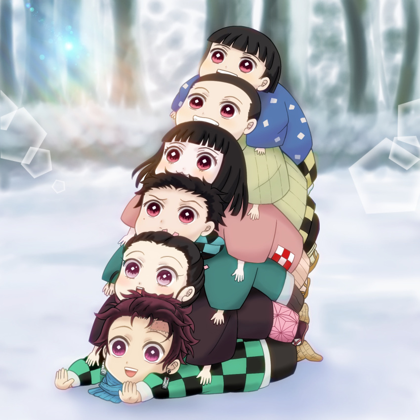 2girls, 4boys, 6+others, asuka_sagiri, black_hair, brother_and_sister, brothers, female