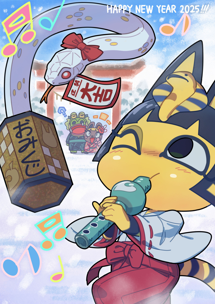1boy, 2025, 2girls, ?, absurdres, animal, animal_crossing, ankha_(animal_crossing)