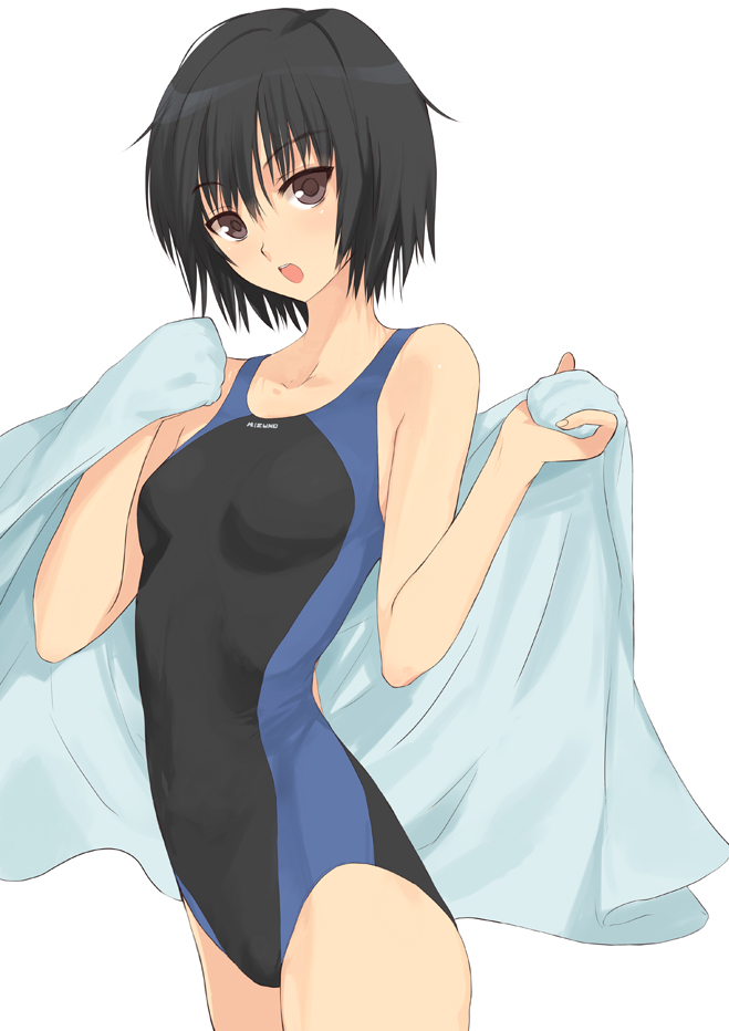 1girl, amagami, black_hair, brown_eyes, competition_swimsuit, kusaka_souji, nanasaki_ai, one-piece_swimsuit