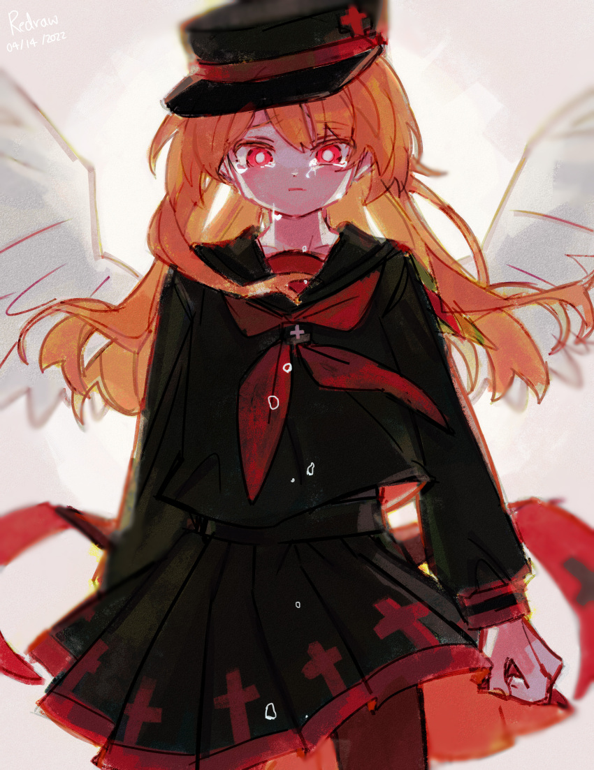 1girl, absurdres, amasonakius, angel, angel_wings, brown_hair, crying, funamusea