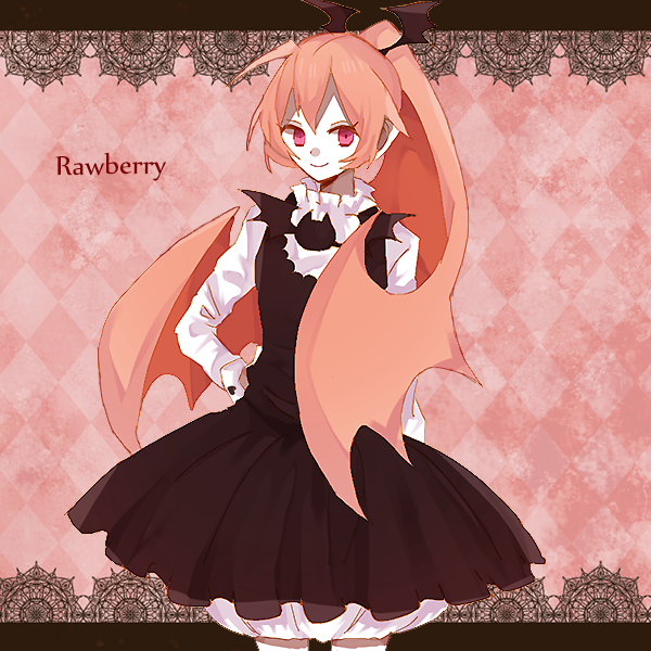 bat_ornament, black_dress, character_name, choko_donburi, demon_girl, dress, funamusea, haiiro_teien