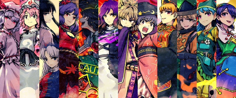 6+girls, apron, aqua_dress, belt, black_belt, black_dress, black_hair, black_hat, black_ribbon, black_skirt, blonde_hair, blue_apron, blue_dress, blue_hair, blue_hairband, blue_hat, blue_kimono, blunt_bangs, bow, bowl, bowl_hat, braid, breasts, brown_eyes, brown_hair, brown_hairband, buttons, chinese_clothes, cloak, closed_mouth, collared_dress, collared_kimono, collared_shirt, commentary_request, constellation_print, cowboy_shot, crescent, crescent_print, cross, cross-laced_clothes, cross-laced_dress, dalachi_(headdress), detached_sleeves, dress, earmuffs, energy, evil_smile, fang, flower, frills, from_behind, gradient_hair, green_bow, green_dress, green_hairband, green_head_scarf, green_skirt, grey_eyes, grey_hair, hair_between_eyes, hair_bow, hair_ornament, hairband, hand_up, haniyasushin_keiki, hat, hat_ribbon, headscarf, hijiri_byakuren, hitodama, houraisan_kaguya, japanese_clothes, jewelry, junko_(touhou), kimono, leaf, leaf_hair_ornament, long_hair, long_sleeves, looking_at_viewer, looking_back, looking_to_the_side, magatama, magatama_necklace, mallet, mandarin_collar, maple_leaf, matara_okina, medium_breasts, meimaru_inuchiyo, mirror, mob_cap, moon, multicolored_clothes, multicolored_dress, multicolored_hair, multicolored_hairband, multiple_girls, neck_ribbon, necklace, nurse_cap, open_mouth, orange_dress, orange_hair, orange_sleeves, orange_tabard, parted_bangs, patchwork_clothes, phoenix_print, pink_background, pink_dress, pink_eyes, pink_hair, pink_hairband, pink_hat, pink_kimono, pink_shirt, pointy_ears, puffy_short_sleeves, puffy_sleeves, purple_cloak, purple_dress, purple_hair, red_background, red_belt, red_dress, red_eyes, red_hairband, red_ribbon, red_shirt, red_tabard, reiuji_utsuho, remilia_scarlet, ribbon, rope, saigyouji_yuyuko, shimenawa, shirt, short_hair, short_sleeves, sidelocks, simple_background, sitting, sitting_on_throne, skirt, smile, stage_connection, standing, sukuna_shinmyoumaru, tabard, teeth, tenkyuu_chimata, third_eye, throne, touhou, toyosatomimi_no_miko, triangular_headpiece, two-tone_dress, v-shaped_eyebrows, violet_eyes, wavy_hair, white_cloak, white_dress, white_flower, white_shirt, wide_sleeves, wing_collar, yagokoro_eirin, yasaka_kanako, yellow_dress, yellow_eyes, yellow_hairband, yellow_ribbon