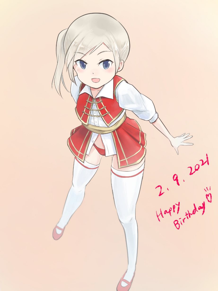 1girl, alternate_costume, artist_request, blonde_hair, happy_birthday, highres, italian_clothes, looking_at_viewer
