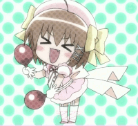 >_<, ahoge, animated, animated_gif, blush, blush_stickers, chibi, dancing, fan, gif, haruna_(kore_wa_zombie_desu_ka?), instrument, kore_wa_zombie_desu_ka?, lowres, maracas, masou_shoujo, solo