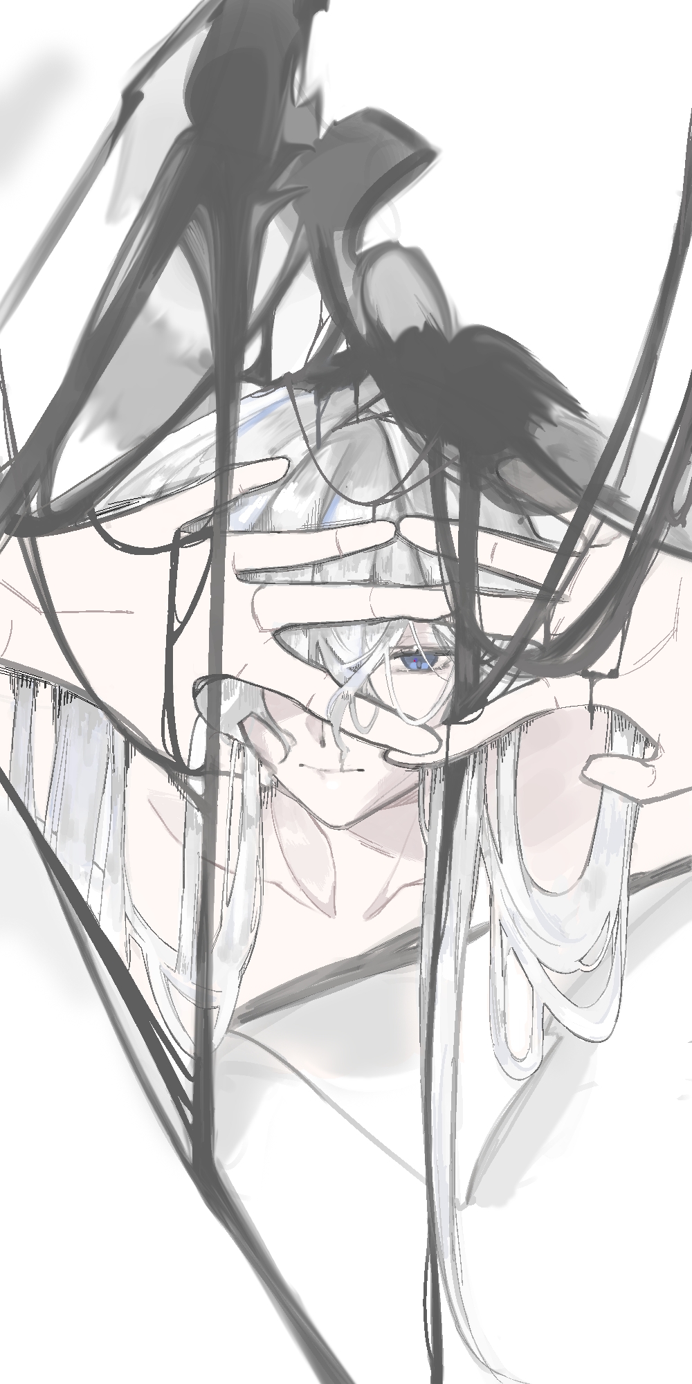 1other, androgynous, black_background, blue_eyes, closed_mouth, degrees_of_lewdity, expressionless, grey_background