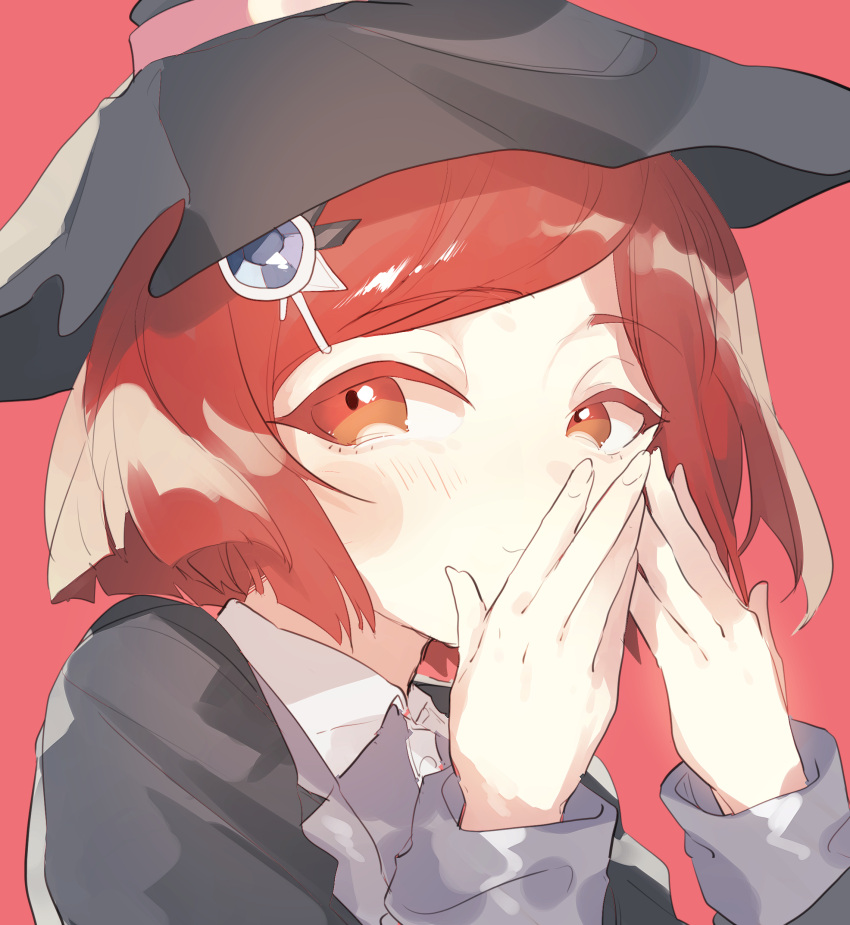 1girl, absurdres, black_jacket, blush, close-up, collared_jacket, collared_shirt, colored_eyelashes