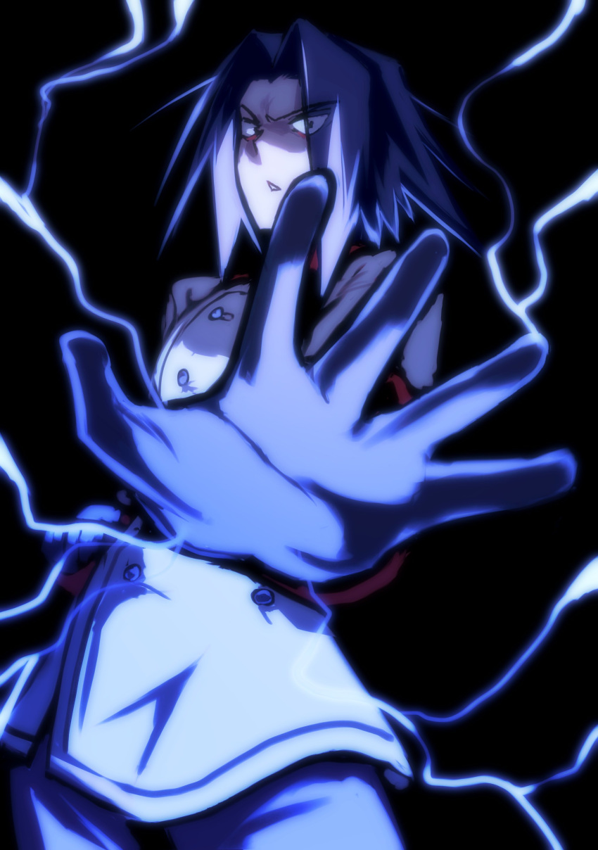 1boy, absurdres, akatsuki_(akatsuki_blitzkampf), akatsuki_blitzkampf, black_hair, cowboy_shot, electricity, highres