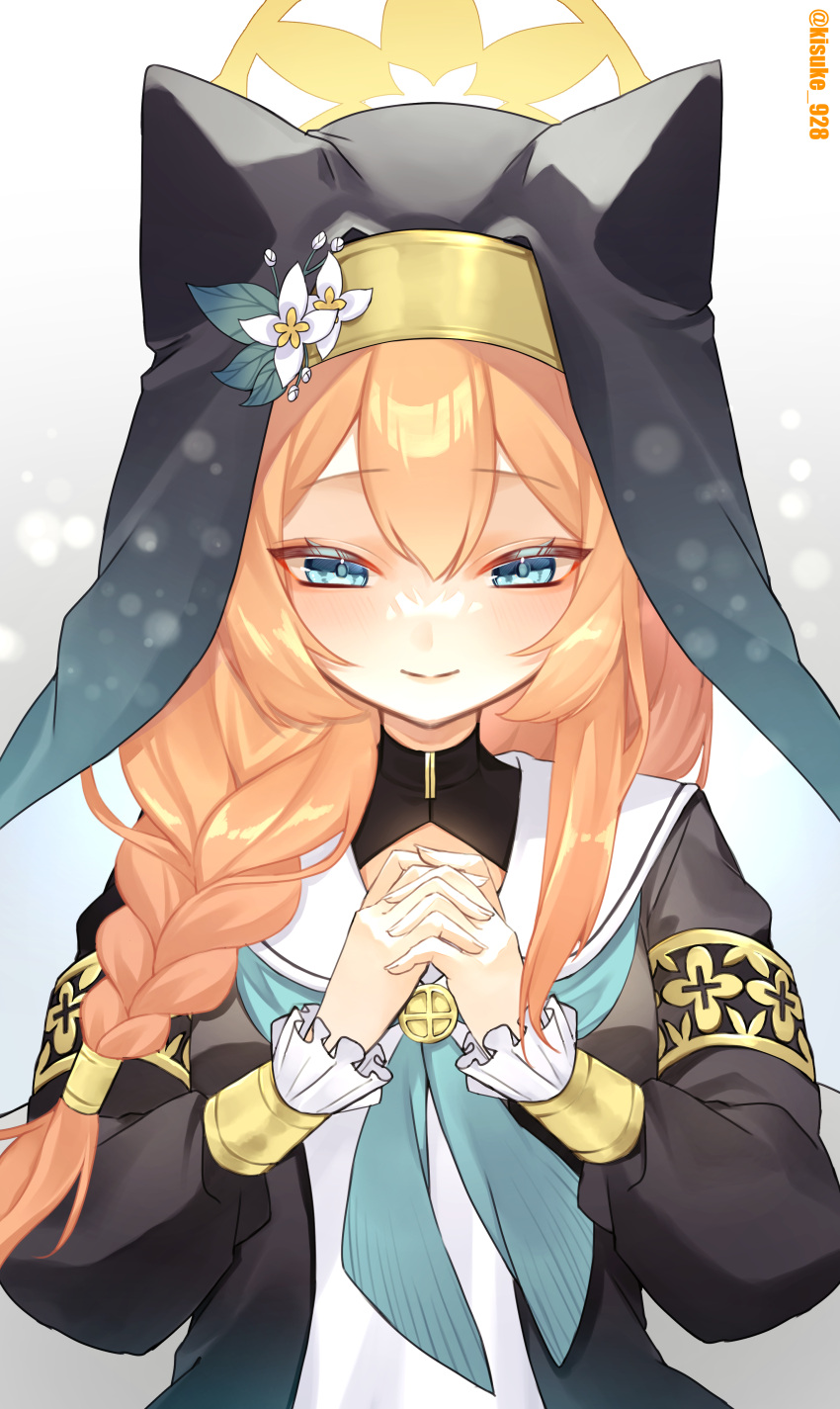 1girl, absurdres, animal_ears, blue_archive, blue_eyes, blue_neckerchief, braid, cat_ears