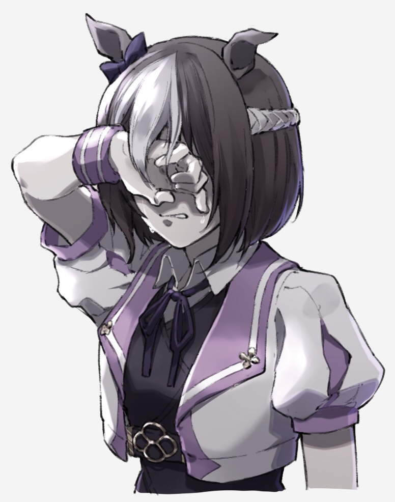 1girl, animal_ears, aoi_(aoi306), arm_at_side, arm_up, biting_own_lip, black_vest, bow