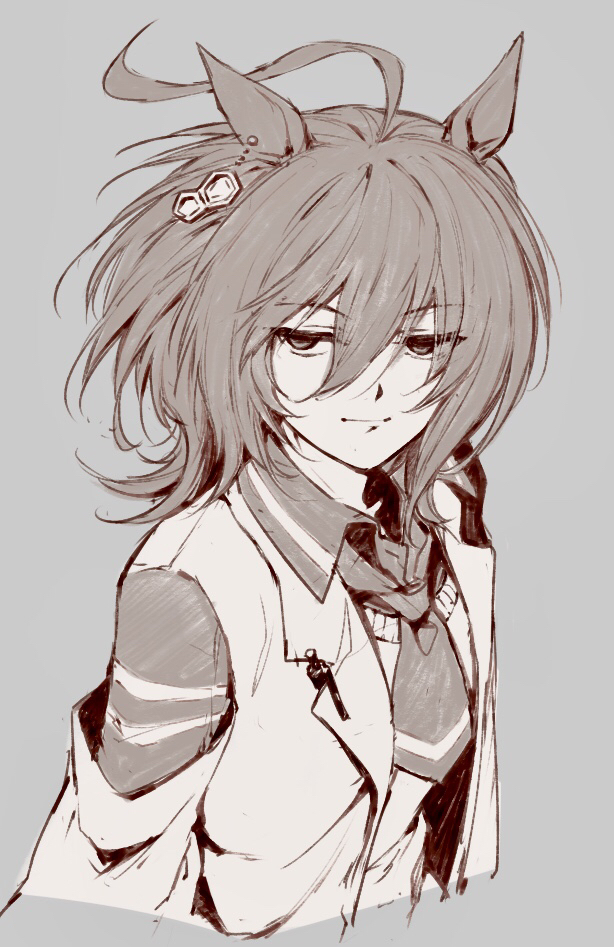 1girl, agnes_tachyon_(umamusume), ahoge, animal_ears, aoi_(aoi306), closed_mouth, coat, collared_shirt