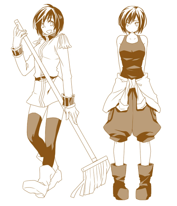 aoi_hana_(oumagadoki_doubutsuen), baggy_pants, bare_shoulders, belt, bob_cut, boots, epaulettes, jacket_around_waist