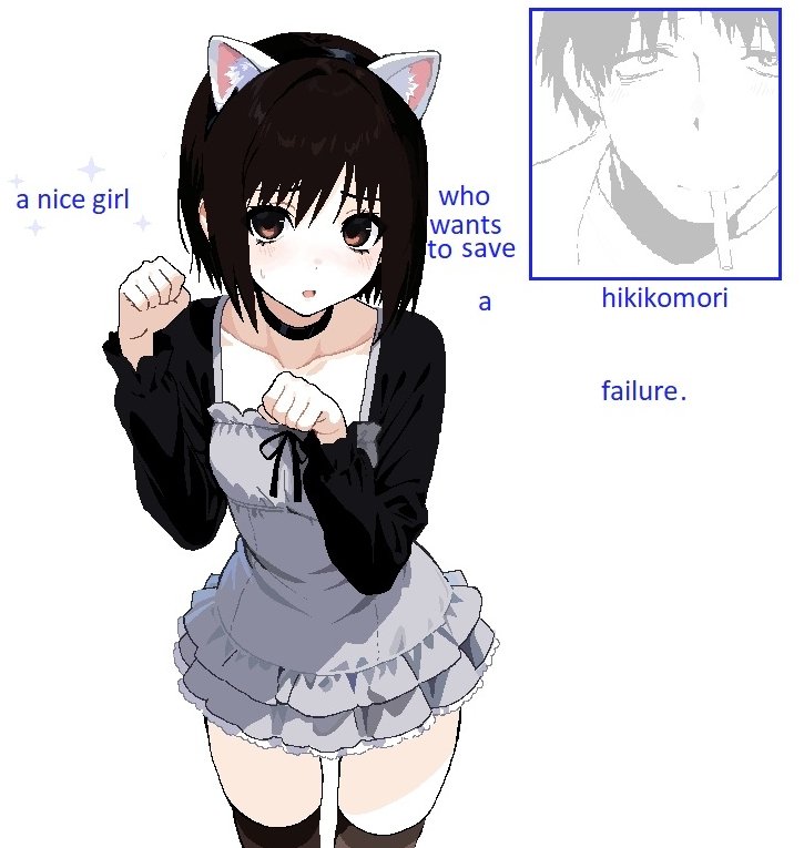 1girl, animal_ears, black_choker, black_ribbon, blush, brown_eyes, cat_ears, choker, cowboy_shot, frills, long_sleeves, looking_at_viewer, nakahara_misaki, nhk_ni_youkoso!, nithzenithh, paw_pose, ribbon, short_hair, skirt, solo, thigh-highs, zettai_ryouiki