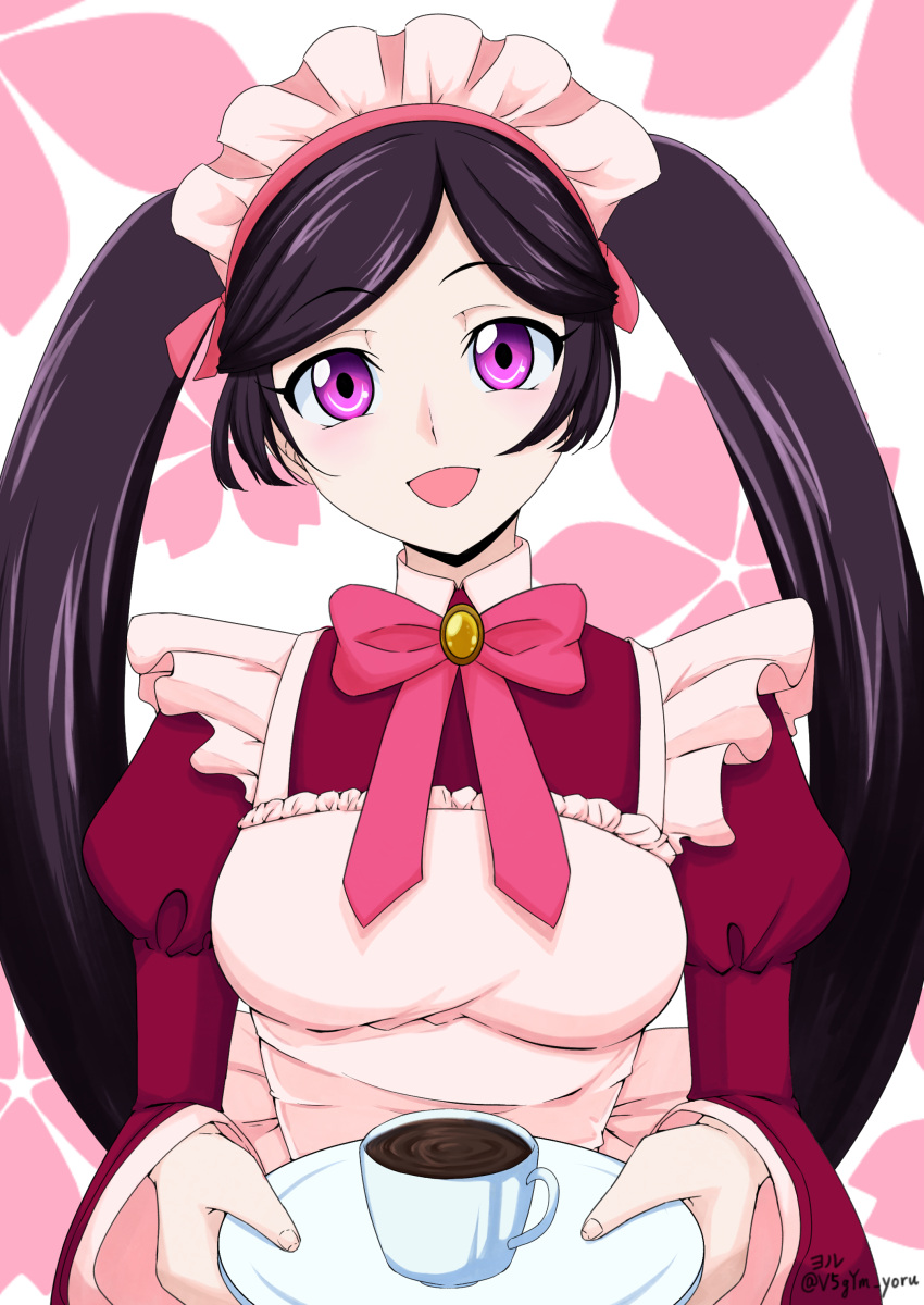 1girl, absurdres, apron, black_hair, bow, code_geass, code_geass:_dakkan_no_roze, coffee_mug