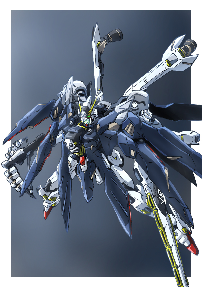 crossbone_gundam, crossbone_gundam_x-1, crossbone_gundam_x-1_full_cloth, green_eyes, gun, gundam, highres, holding
