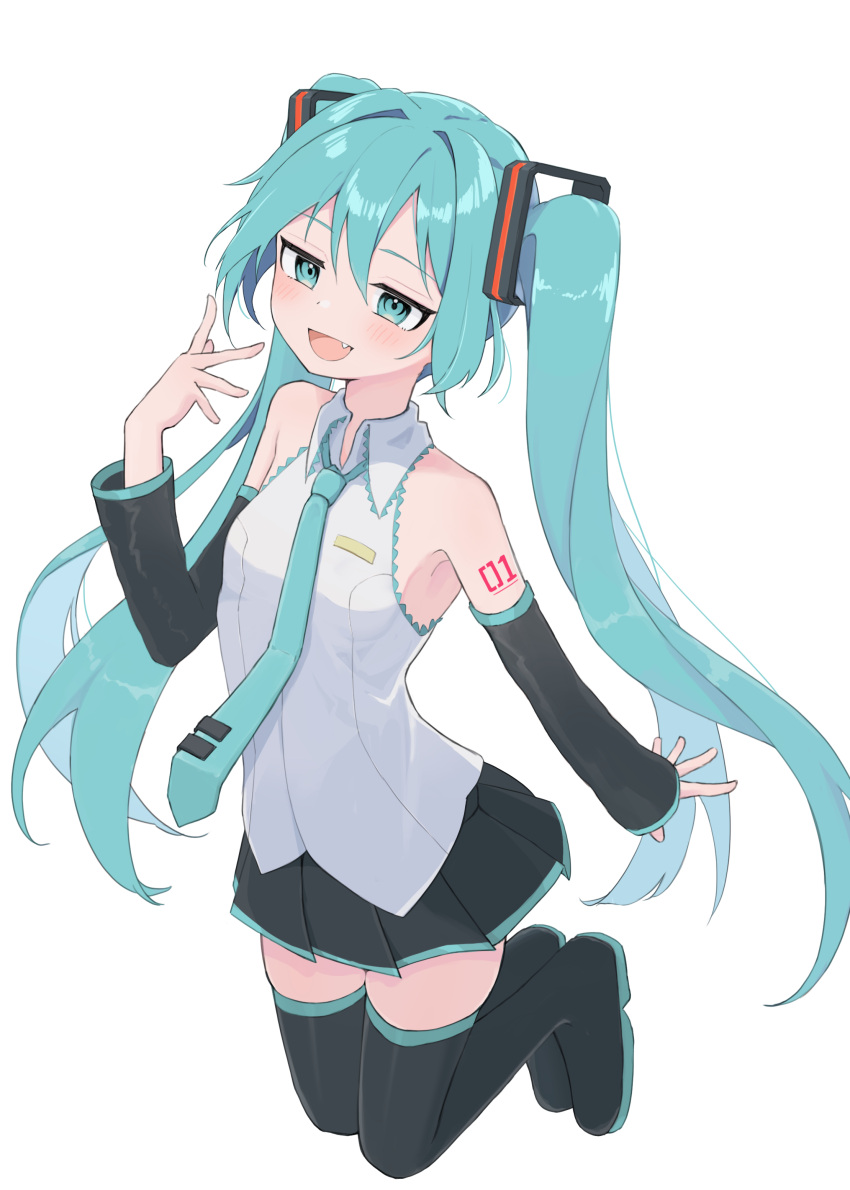 1girl, absurdres, aqua_eyes, aqua_hair, aqua_necktie, bare_shoulders, black_sleeves, commentary