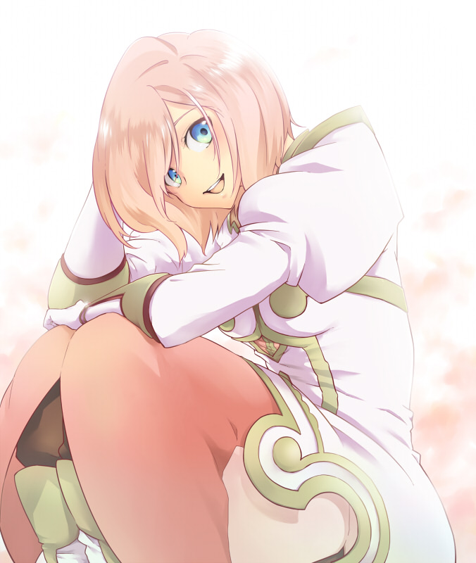 blue_eyes, estellise_sidos_heurassein, kurogoma_(monkey88), looking_at_viewer, pink_hair, short_hair, smile, solo, tales_of_(series), tales_of_vesperia, white_background