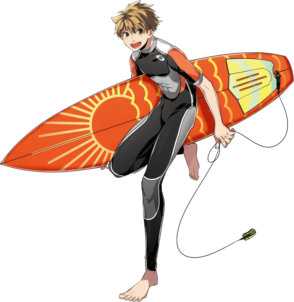 1boy, bare_arms, barefoot, bodysuit, brown_eyes, brown_hair, diving_suit, hinaoka_masaki