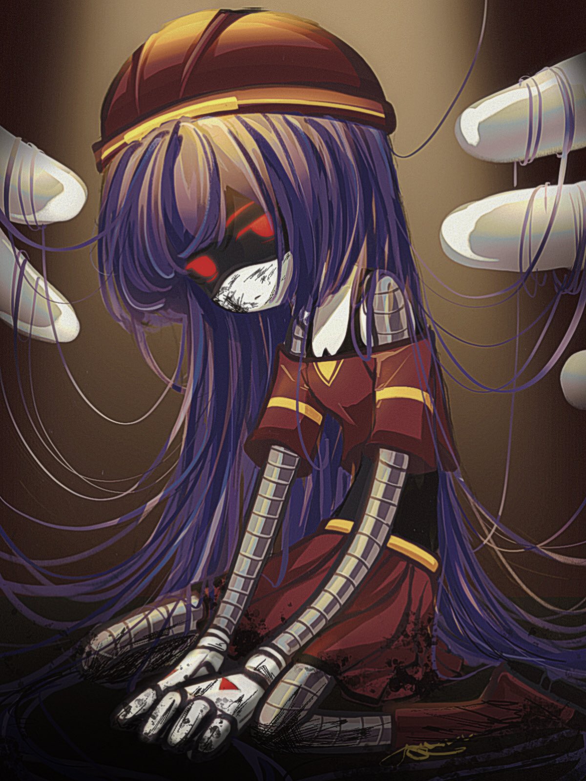 1girl, aida_(aidacamelia0516), android, closed_mouth, doll_(murder_drones), glowing, glowing_eyes, hat