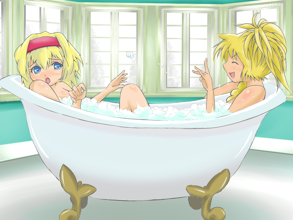 2girls, 2girls1tub, alice_margatroid, bath, bathing, bathtub, blonde_hair, blue_eyes