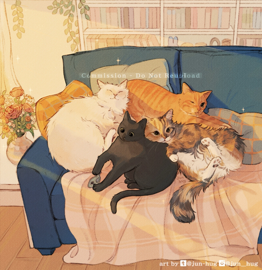 ^_^, animal, animal_focus, animal_hands, artist_name, black_cat, black_eyes, blanket