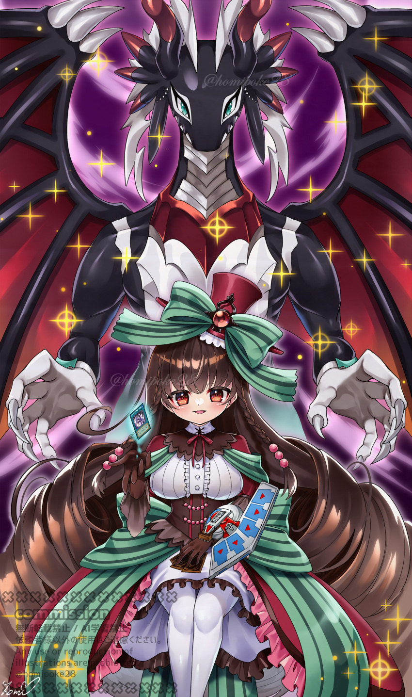 2girls, absurdres, artist_name, blush, bow, bowtie, braid, breasts