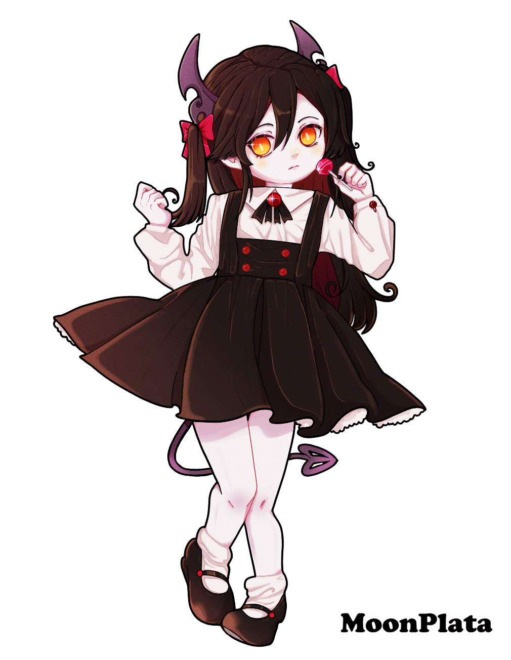 1girl, black_hair, child, demon_girl, demon_horns, demon_tail, funamusea, genderswap
