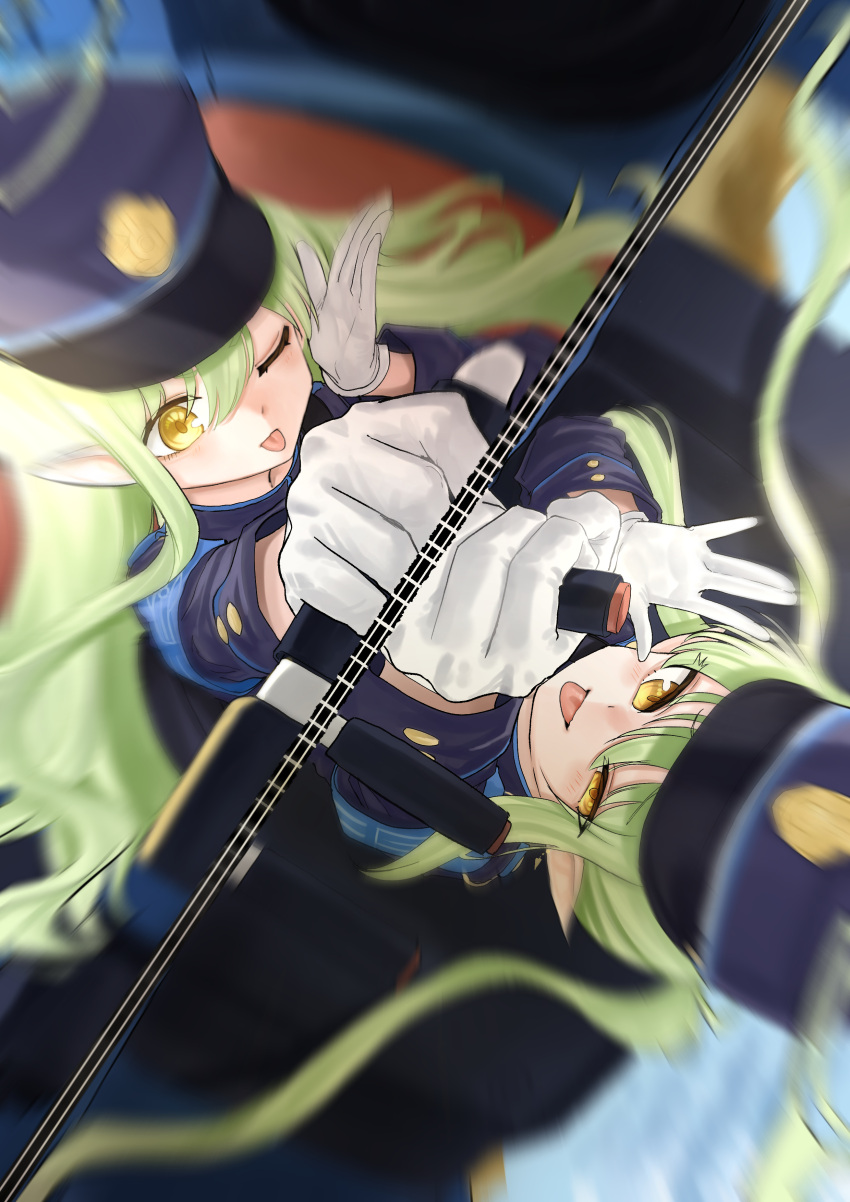 2girls, absurdres, blue_archive, blue_jacket, gloves, green_hair, green_halo, halo