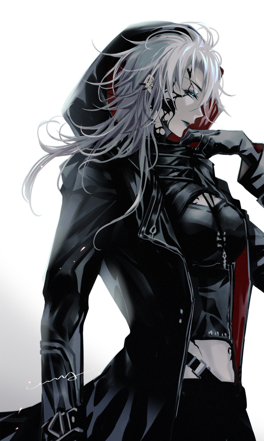 1girl, from_side, gloves, gradient_background, highres, hood, hood_up, long_hair