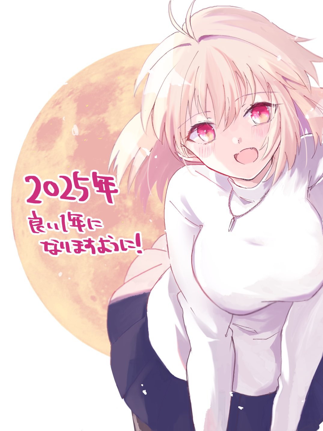 1girl, 2025, arcueid_brunestud, bent_over, black_skirt, blonde_hair, breasts, cowboy_shot