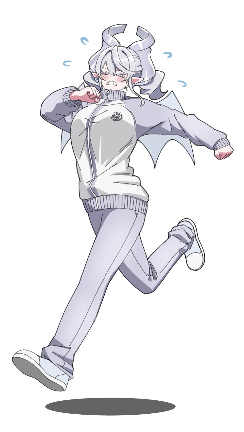 >_<, 1girl, blush, breasts, chiro_(chirolchoco25), clenched_hand, clenched_teeth, closed_eyes