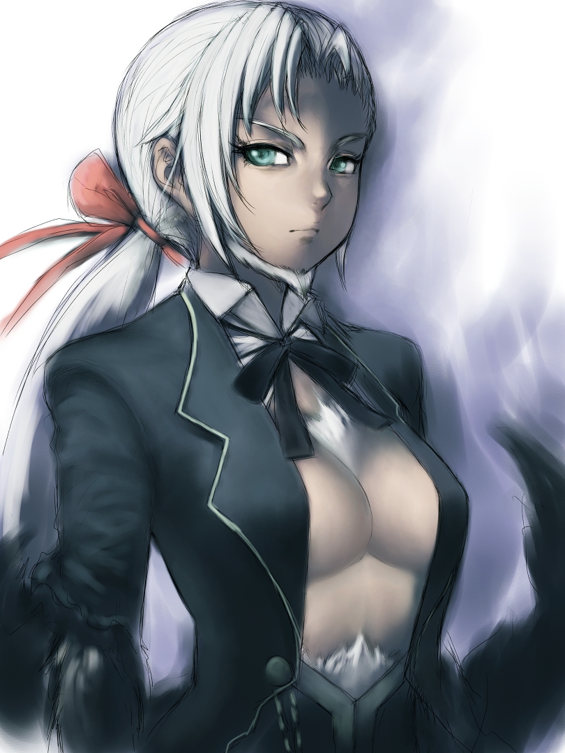 blazblue, facial_hair, fumio_(rsqkr), genderswap, humio, long_hair, ponytail, silver_hair