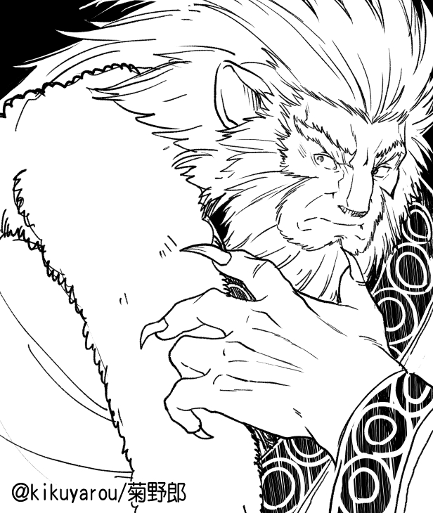 1boy, animal_ears, artist_name, beard, caineghis_(fire_emblem), claws, commentary_request, facial_hair