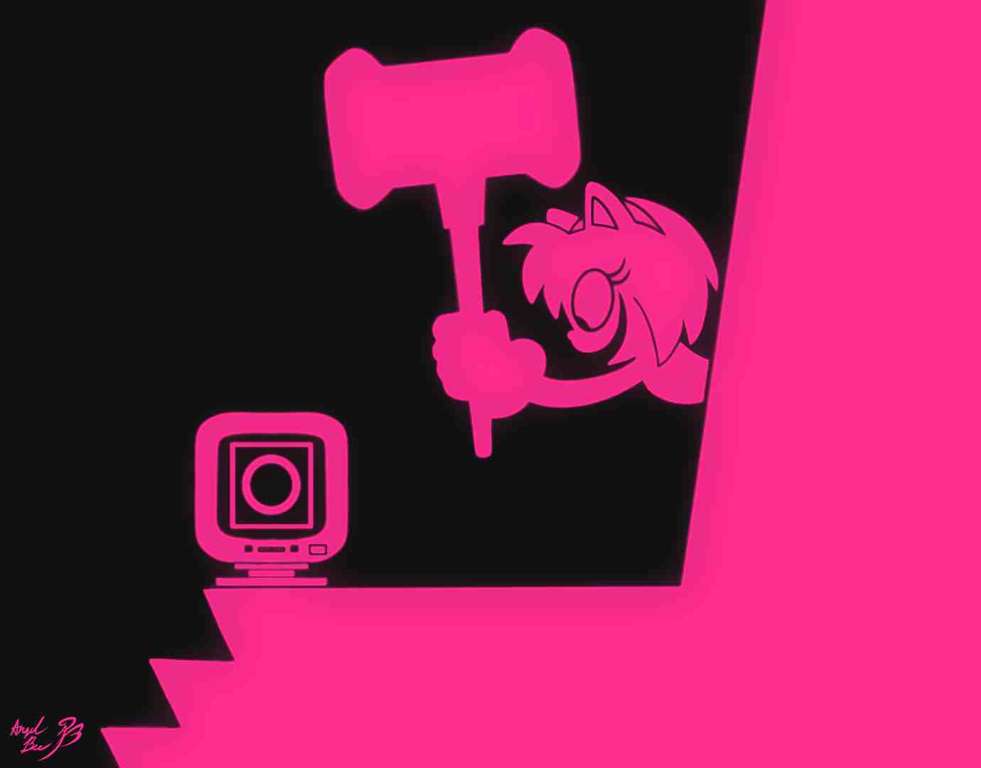 1girl, :d, amy_rose, angelbee623, animal_ears, animal_nose, black_background, english_commentary