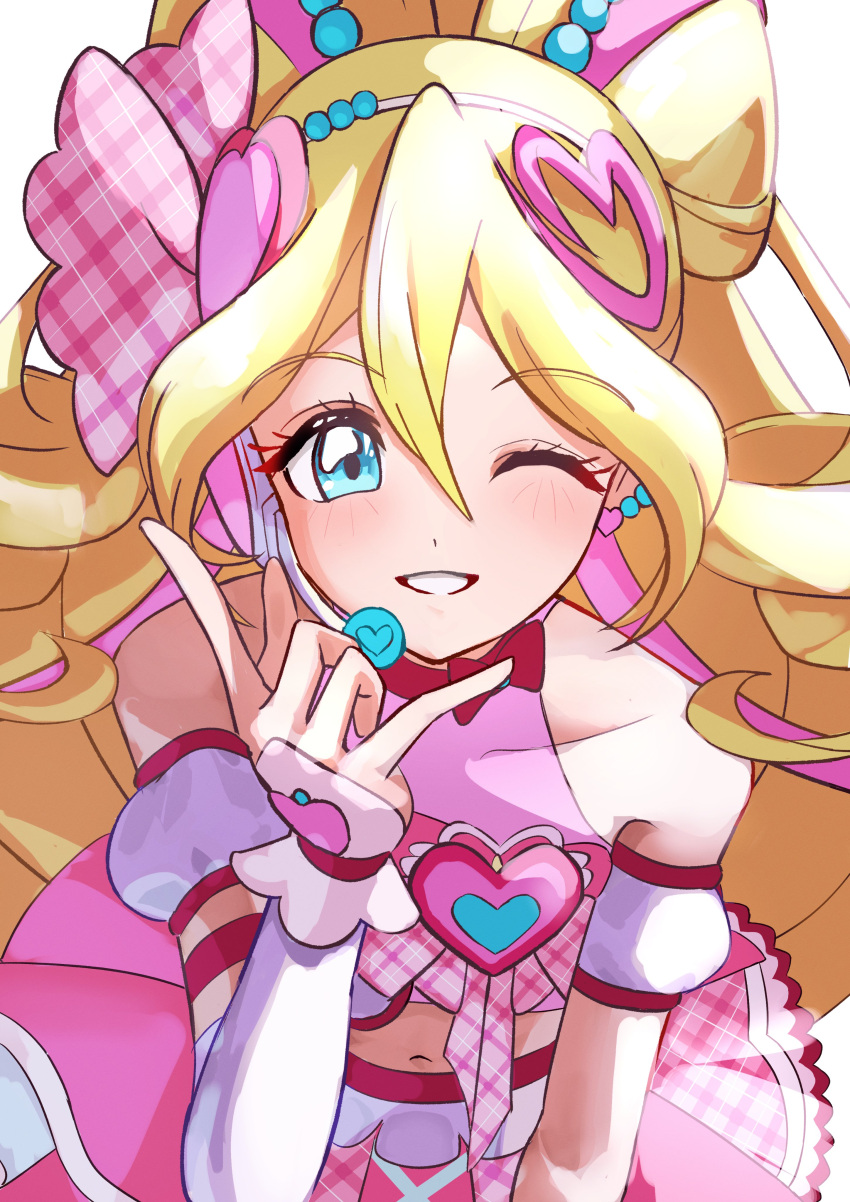 1girl, absurdres, bare_shoulders, blonde_hair, blue_eyes, bow, bow-shaped_hair, bow_choker